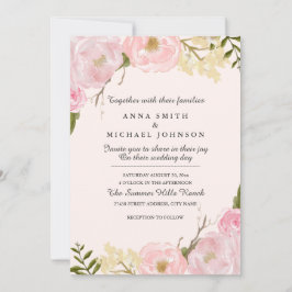 Rosa  bröllopsinbjudan för botaniska Blommigtar Inbjudningar