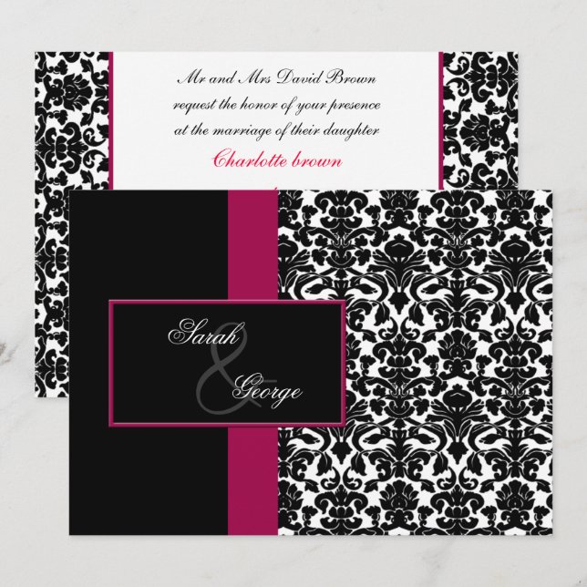 rosa bröllopsinbjudan för monogram damm inbjudningar (Fram/baksida)