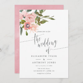  Rosa Bröllopsinbjudan för vattenfärgad blommigt Inbjudningar
