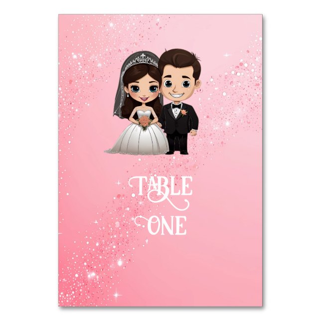 Rosa bröllopsinbjudningar med Diamond Sparkles Bordsnummer (Framsidan)