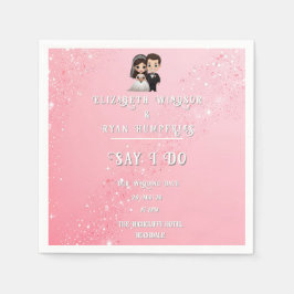 Rosa bröllopsinbjudningar med Diamond Sparkles Pappersservett