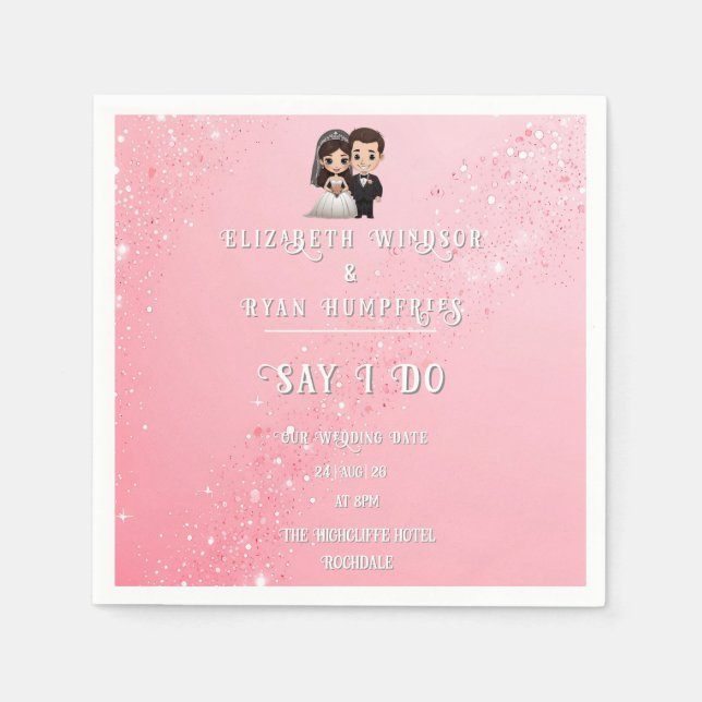 Rosa bröllopsinbjudningar med Diamond Sparkles Pappersservett (Framsidan)