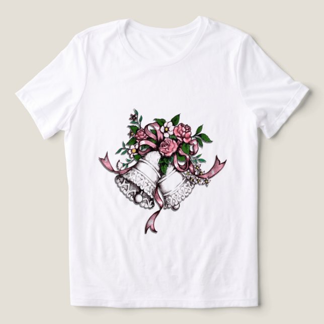 Rosa bröllopsklockor Personlig baksida T Shirt (Design Framsida)