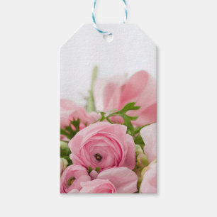 Rosa bröllopsrosor presentetikett