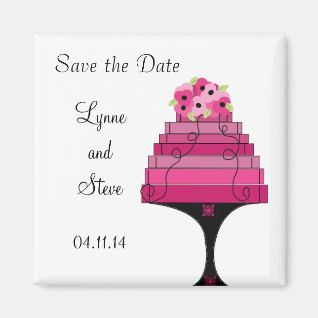 Rosa bröllopstårta Save the Date Magnet (Framsidan)