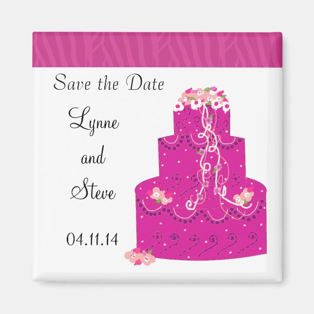 Rosa bröllopstårta Save the Date Magnet (Framsidan)