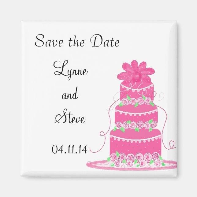 Rosa bröllopstårta Save the Date Magnet (Framsidan)