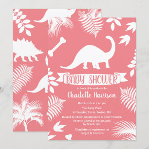 Rosa Brontosaurus Dinosaur Baby Shower Inbjudningar