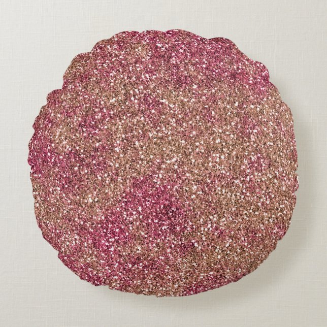 Rosa Bronze Ombre Gnistra Glitter Rund Kudde (Framsidan)