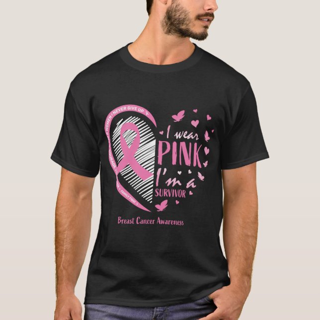 Rosa Bröstcancer överlevande ger kvinnor Mamma can T Shirt (Framsida)