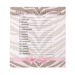 Rosa/Brown Baby Shower Ord Scramble Game 40 sidor Anteckningsblock