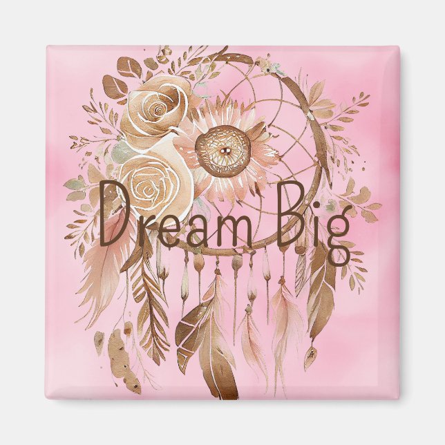 Rosa Brown Blommigt Dream Catcher Magnet (Framsidan)