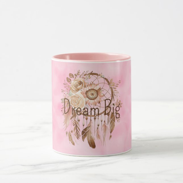 Rosa Brown Blommigt Dream Catcher Mugg (Center)
