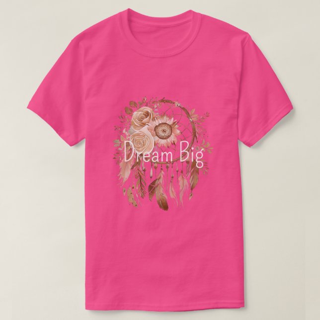 Rosa Brown Blommigt Dream Catcher T Shirt (Design framsida)