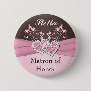Rosa, Brown Blommigt Matron of Honor Pin Knapp