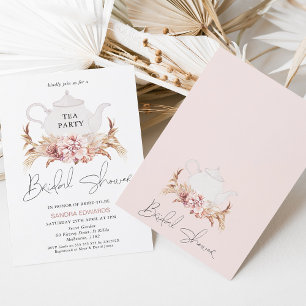 Rosa Brown Boho Blommigt Tea Party Möhippa Inbjudningar