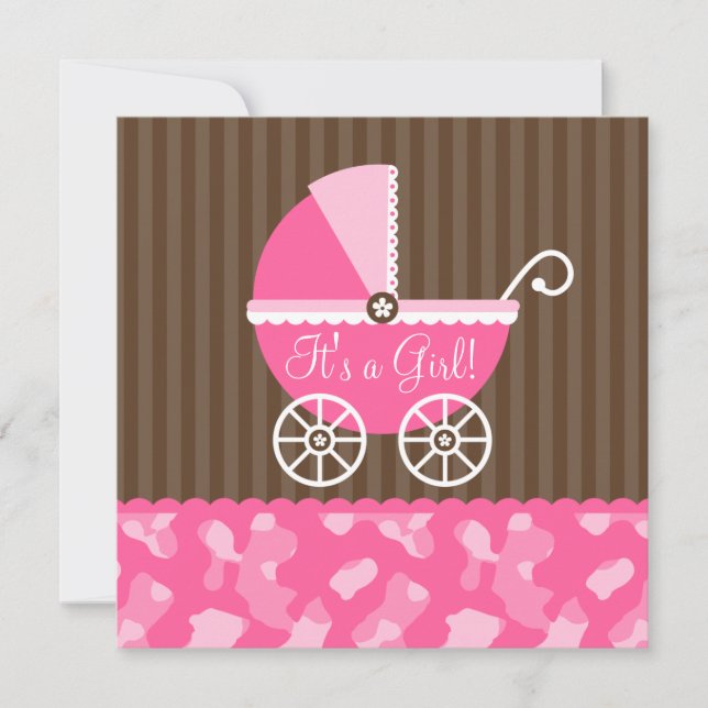 Rosa Brown Carriage Camo Girl Baby Shower Inbjudningar (Framsida)