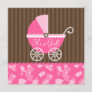 Rosa Brown Carriage Camo Girl Baby Shower Inbjudningar