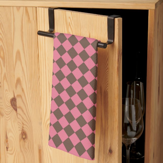 Rosa Brown Checker Diamond Mönster Kökshandduk (Thirds Fold)
