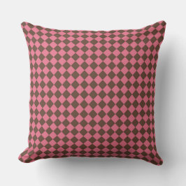 Rosa Brown Checker Diamond Mönster Kudde