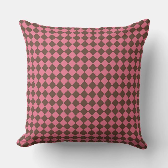 Rosa Brown Checker Diamond Mönster Kudde (Framsida)