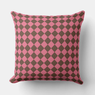 Rosa Brown Checker Diamond Mönster Kudde