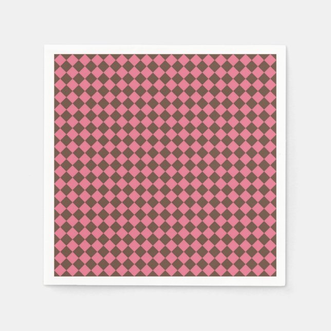 Rosa Brown Checker Diamond Mönster Pappersservett (Framsidan)