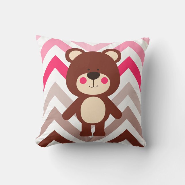 Rosa & Brown Chevron Nalle Dekorativ kudde (Framsida)