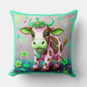 Rosa Brown Cow indisk accent Kudde