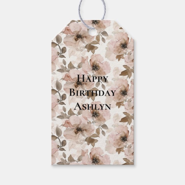 Rosa Brown Cowgirl Southwest Blommigt Birthday Presentetikett (Framsidan)