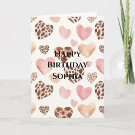 Rosa Brown Cream Leopard Animal Hearts Birthday Kort