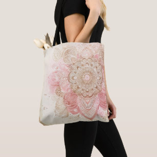 Rosa Brown Cream Mandala Bohemian Boho Mode Tygkasse