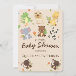 Rosa Brown Cute Baby djur Virtuell Baby Shower Inbjudningar