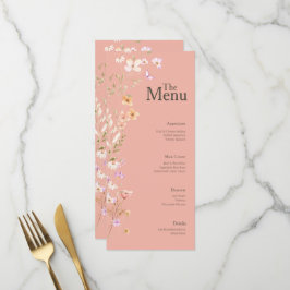 Rosa Brown Flowers Bröllop Event Menu Bord Decor Meny