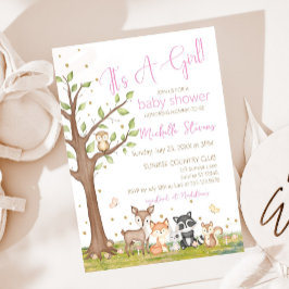 Rosa Brown Girl Watercolor Woodland Animals Inbjudningar
