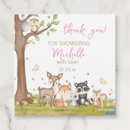 Rosa Brown Girl Watercolor Woodland Animals Square Gåvor Etiketter