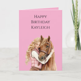 Rosa Brown Horse Blond Hair Girl Birthday Kort