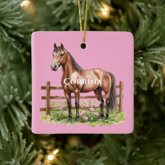 Rosa Brown Horses Julgransprydnad Keramik (Träd)