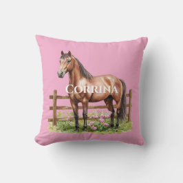 Rosa Brown Horses Kudde