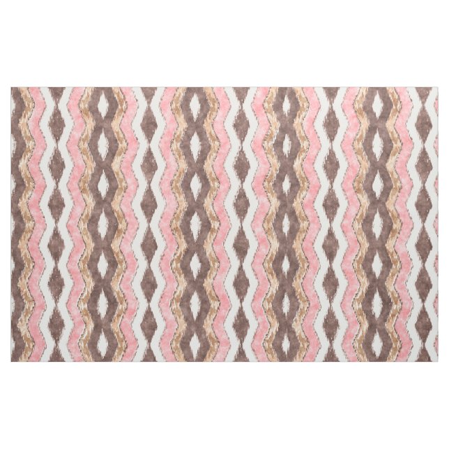 Rosa Brown Ikat Zigzag Mosaic Mönster Tyg (Fat Quarter)