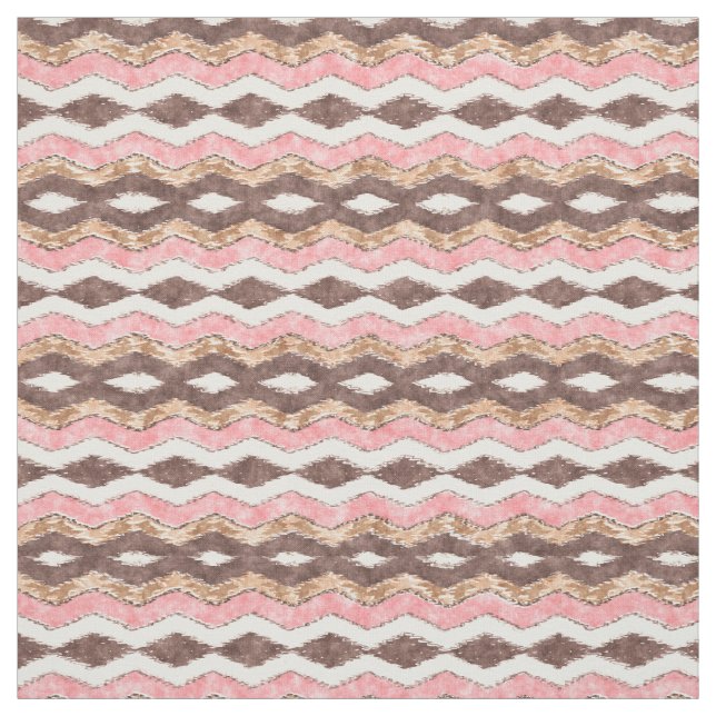 Rosa Brown Ikat Zigzag Mosaic Mönster Tyg (Provkarta)
