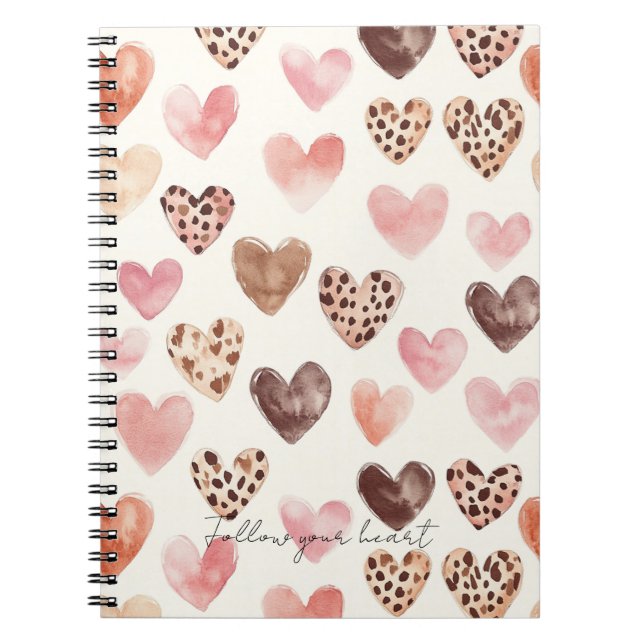 Rosa Brown Leopard Print Hearts Anteckningsbok (Framsidan)