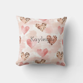 Rosa Brown Leopard Print Hearts Birthday Kudde