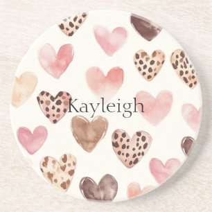 Rosa Brown Leopard Print Hearts Birthday Underlägg