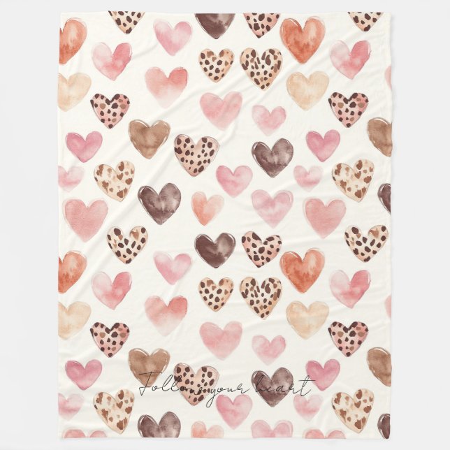 Rosa Brown Leopard Print Hearts Fleecefilt (Framsidan)