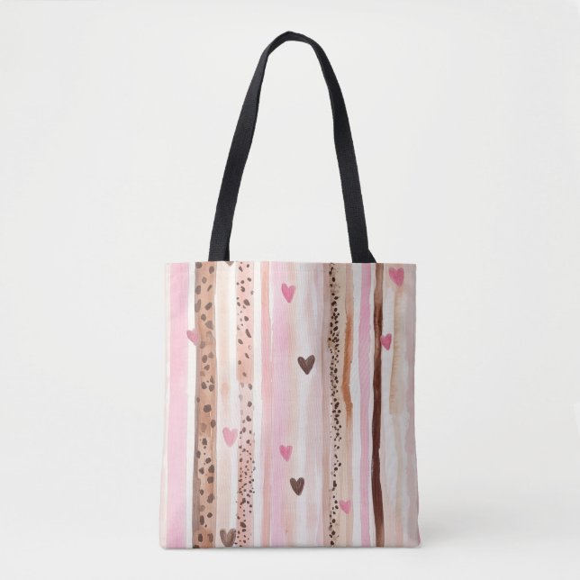 Rosa Brown Leopard Print Hearts Rand Tygkasse (Framsida)