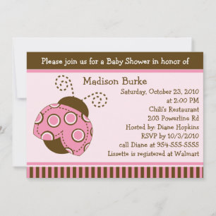 Rosa & Brown Mod Ladybug Baby Shower-inbjudan Inbjudningar