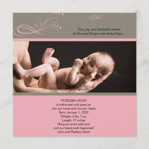 Rosa Brown Modern Blommigt Photo Baby annons Meddelande