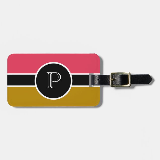 Rosa Brown Monogram Initial Modern Chic Travel Bagagebricka (Horisontell Framsida)