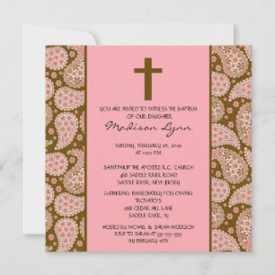 ROSA & BROWN PAISLEY Flicka Baptism Inledning Inbjudningar